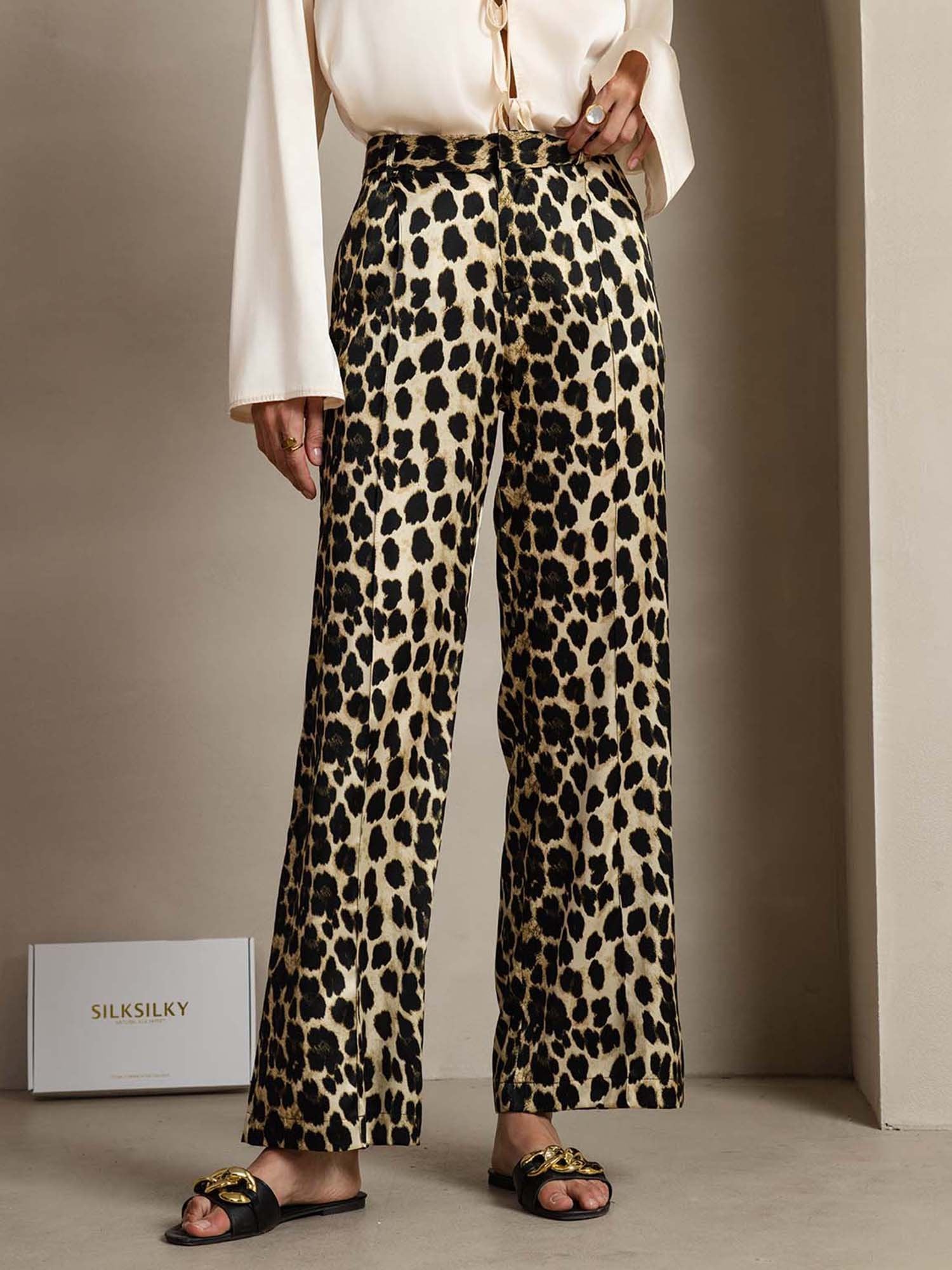 [Leopard] SilkSilky-FR 19Momme Soie Womens Pants 001