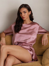 [Mauve Pâle] SilkSilky-FR Manches courtes Col Rond Femme Pyjamas 003