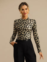 [Leopard] SilkSilky-FR Manches longues Col Mock Femme T-Shirt 007