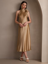 [Champagne] SilkSilky-FR Sleeveless Tie Neck Robes 008