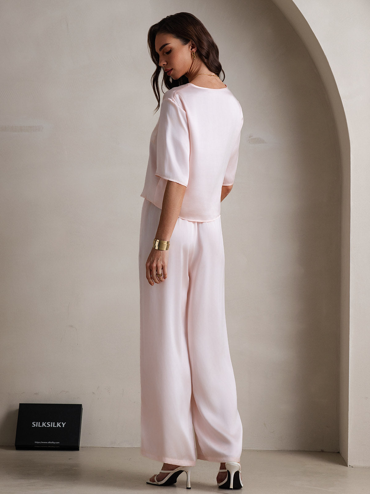 [Rose] SilkSilky-FR Pure Soie Col Rond Femme Pyjamas 002