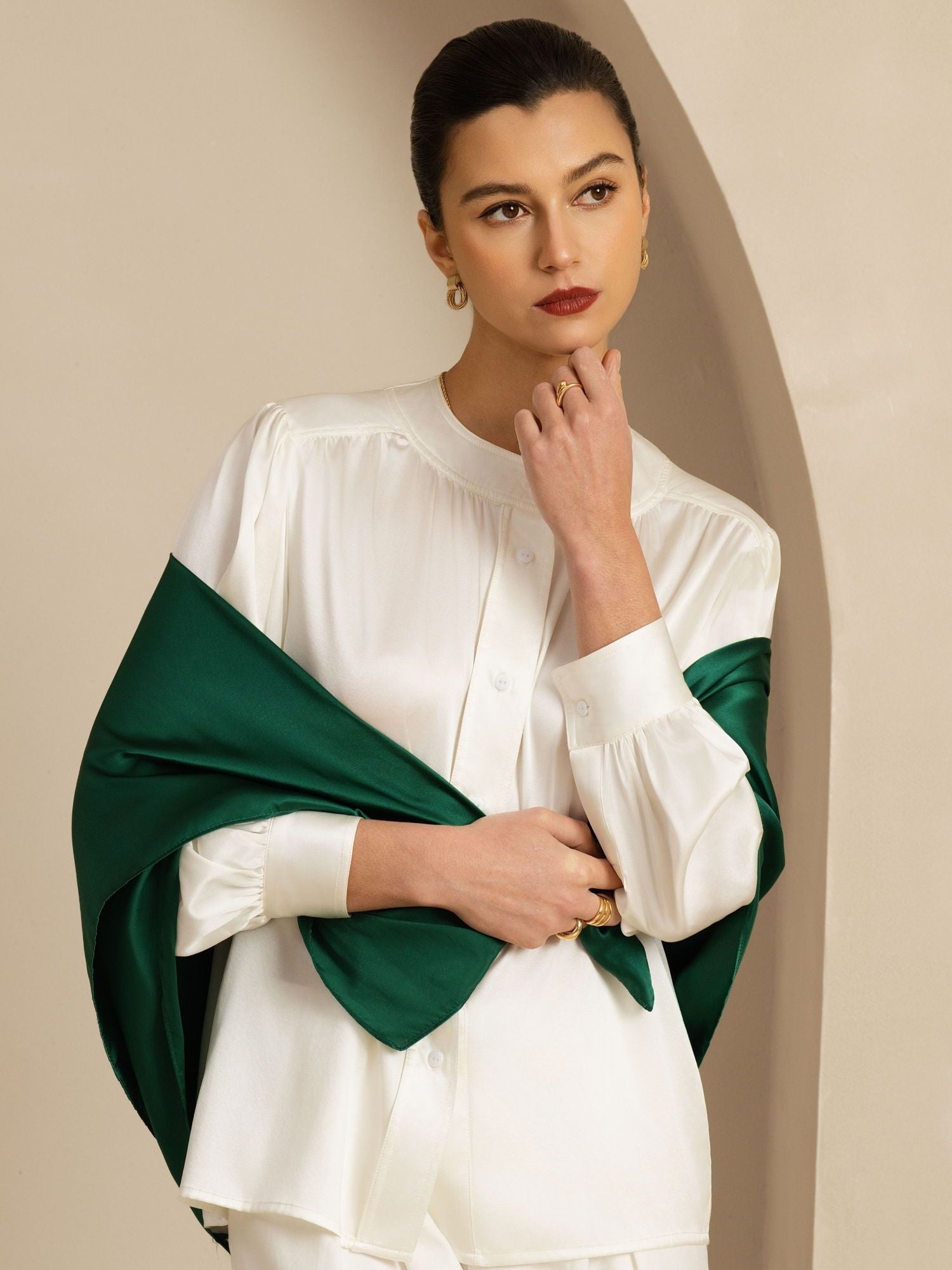 [VertFoncé] SilkSilky-FR Soie Scarf 001