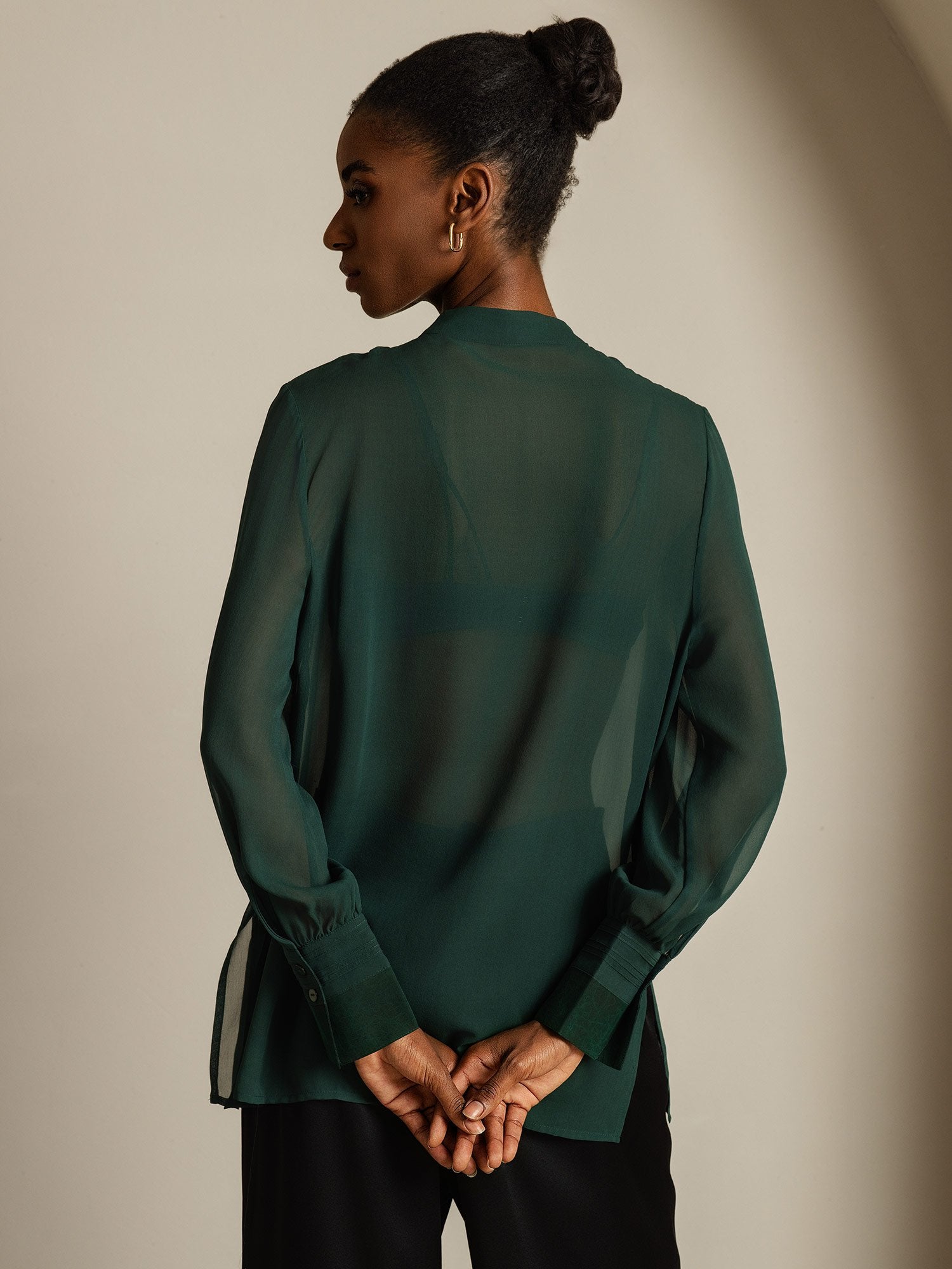 [Vert Foncé] SilkSilky-FR Soie Womens Shirt 002