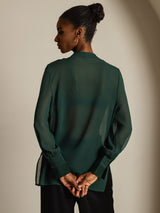 [Vert Foncé] SilkSilky-FR Soie Womens Shirt 002