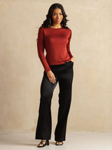 [Brique Cuite] SilkSilky-FR Long Sleeve Crew Neck Femme T-Shirt 008