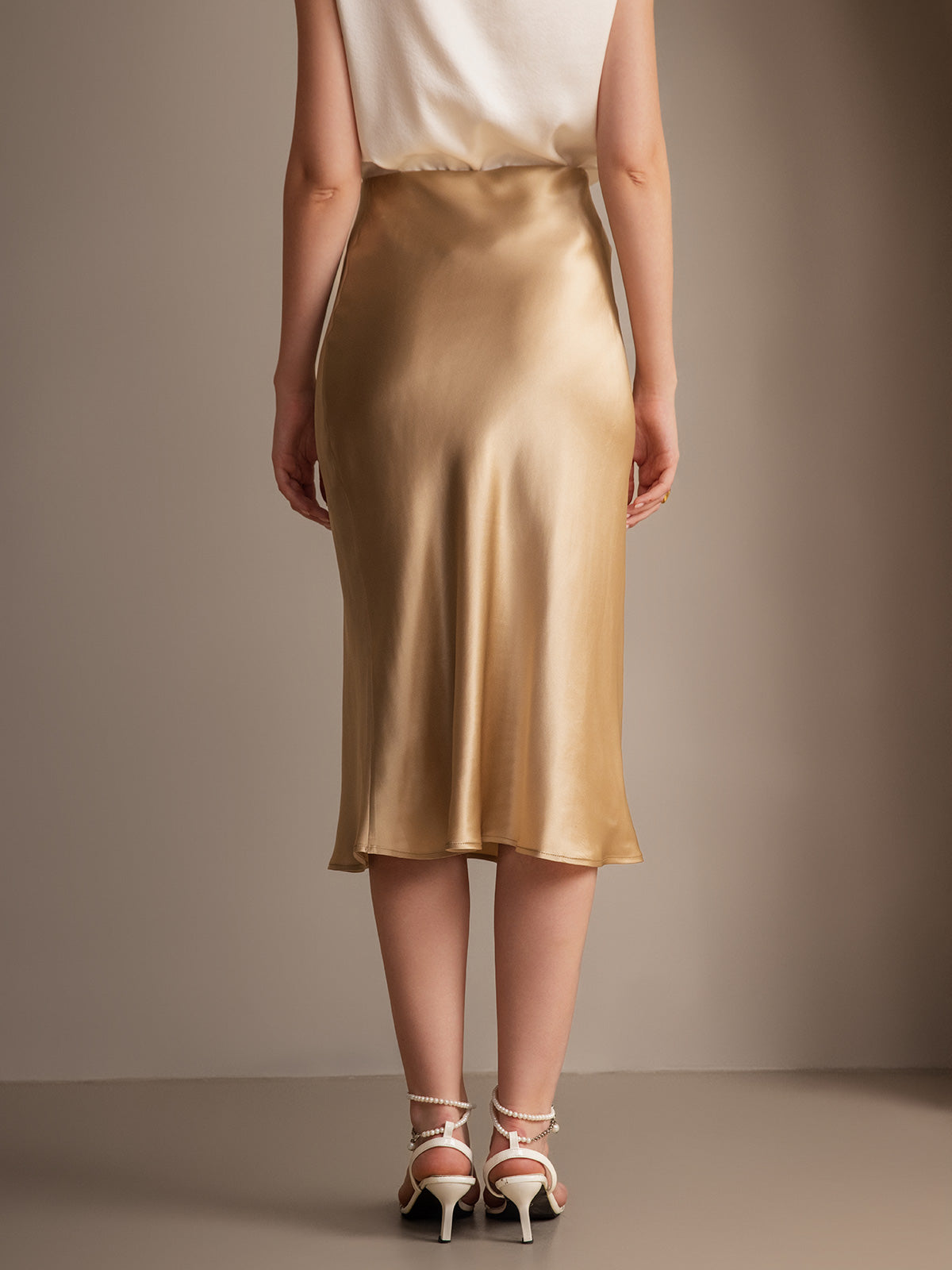 SilkSilky FR 19Momme Pure Soie Skirt Champagne 002