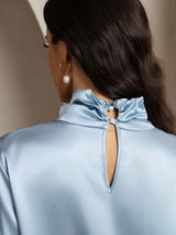 [Bleu Grisâtre] SilkSilky-FR 19Momme Soie Womens Shirt 005