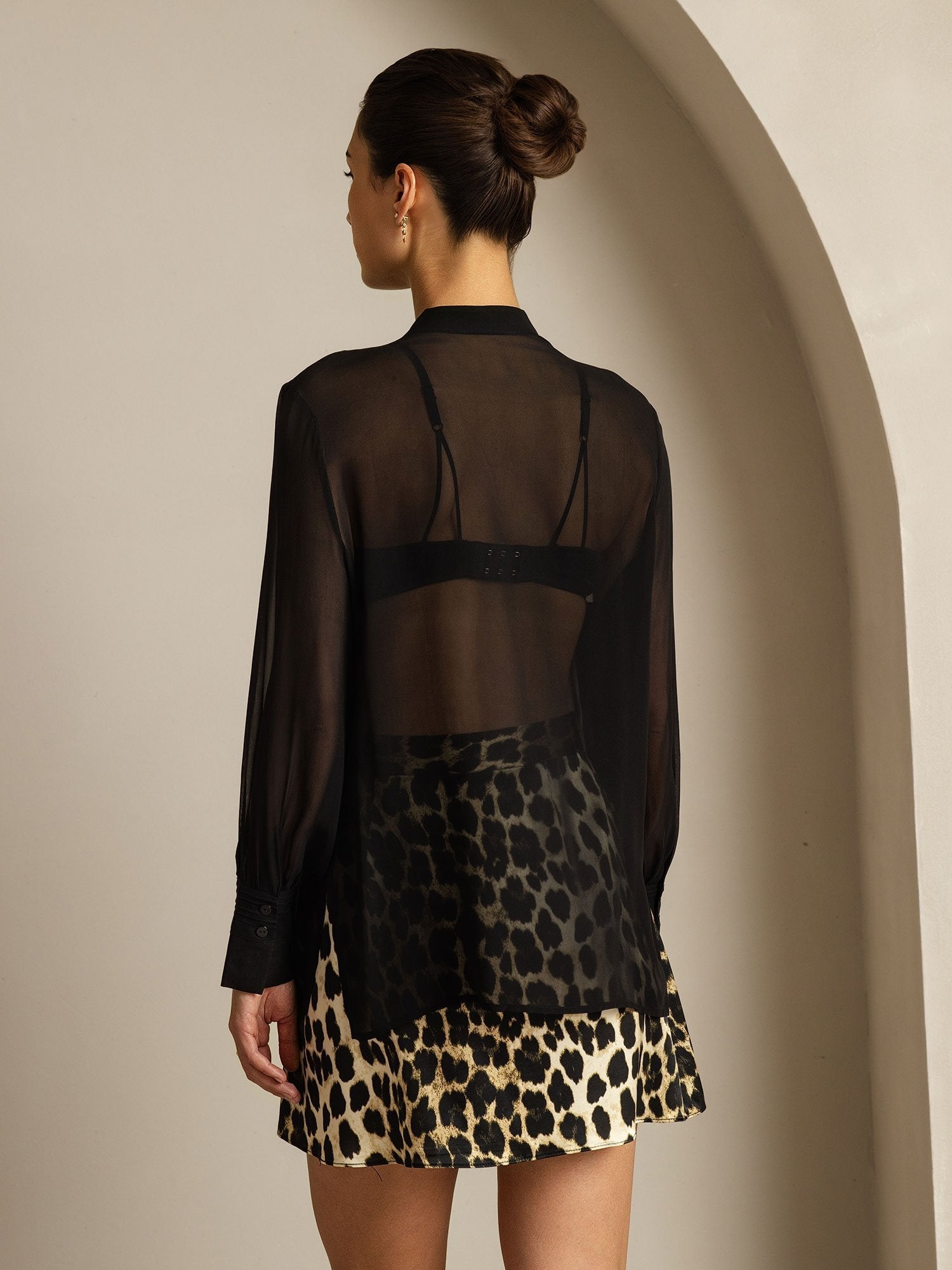 [Noir] SilkSilky-FR Soie Womens Shirt 002
