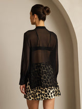 [Noir] SilkSilky-FR Soie Womens Shirt 002