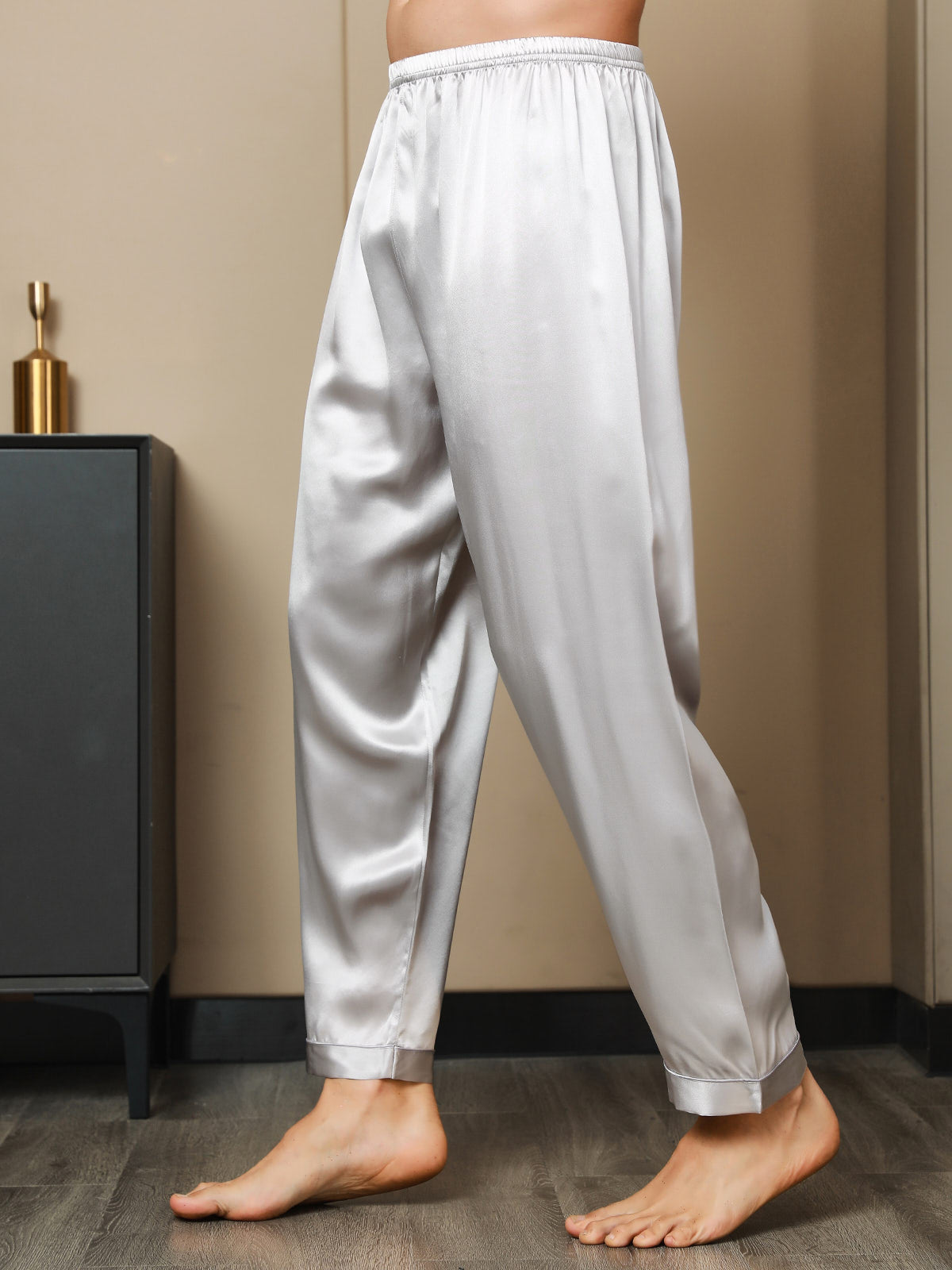[Gris] SilkSilky-FR Pure Soie Mens Sleep Bottoms 005