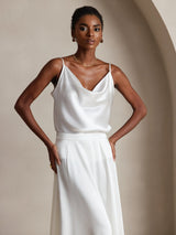 [Blanc] SilkSilky-FR Spaghetti Strap Cowl Neck Top À Fines Brides 004