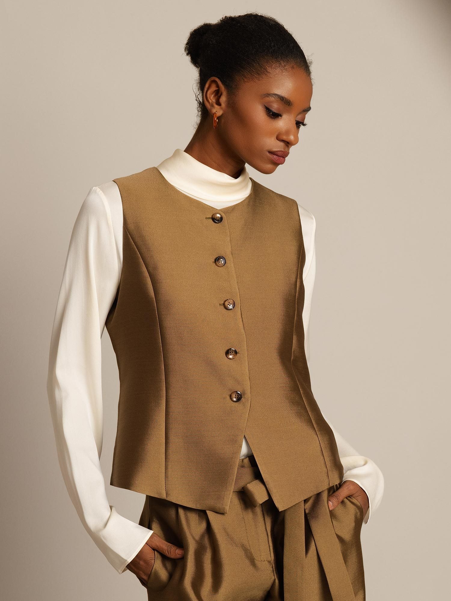 [Bronze] SilkSilky-FR 32Momme Soie Womens Vest 003,