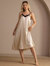 [Beige Riz] SilkSilky-FR Spaghetti Strap V Neck Chemises de nuit 004
