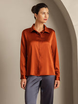 [Caramel] SilkSilky-FR Long Sleeve Lapel Collar Femme Chemise 005