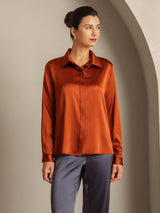 [Caramel] SilkSilky-FR 19Momme Manches longues Col à Revers Femme Chemise 005
