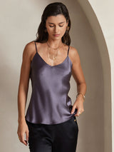 [Gris Pourpre] SilkSilky-FR Spaghetti Strap V Neck Top À Fines Brides 004