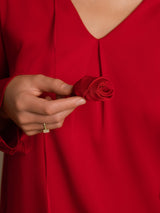 [Rouge Vineux] SilkSilky-FR Long Sleeve V Neck Blouse 004
