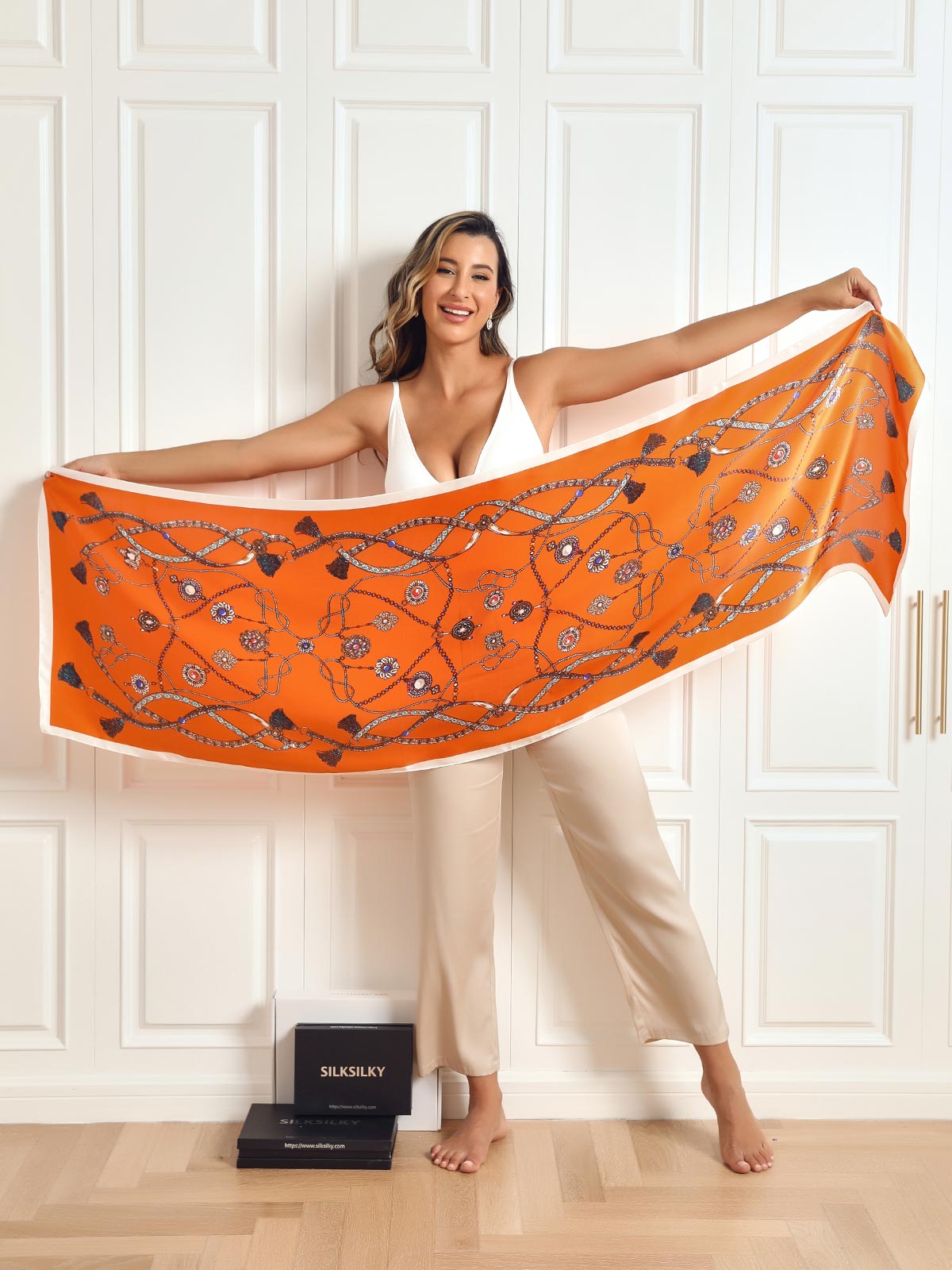 SilkSilky FR Pure Soie Scarf Orange 006