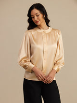[Champagne] SilkSilky-FR 19Momme Long Sleeve Round Neck Blouse 001