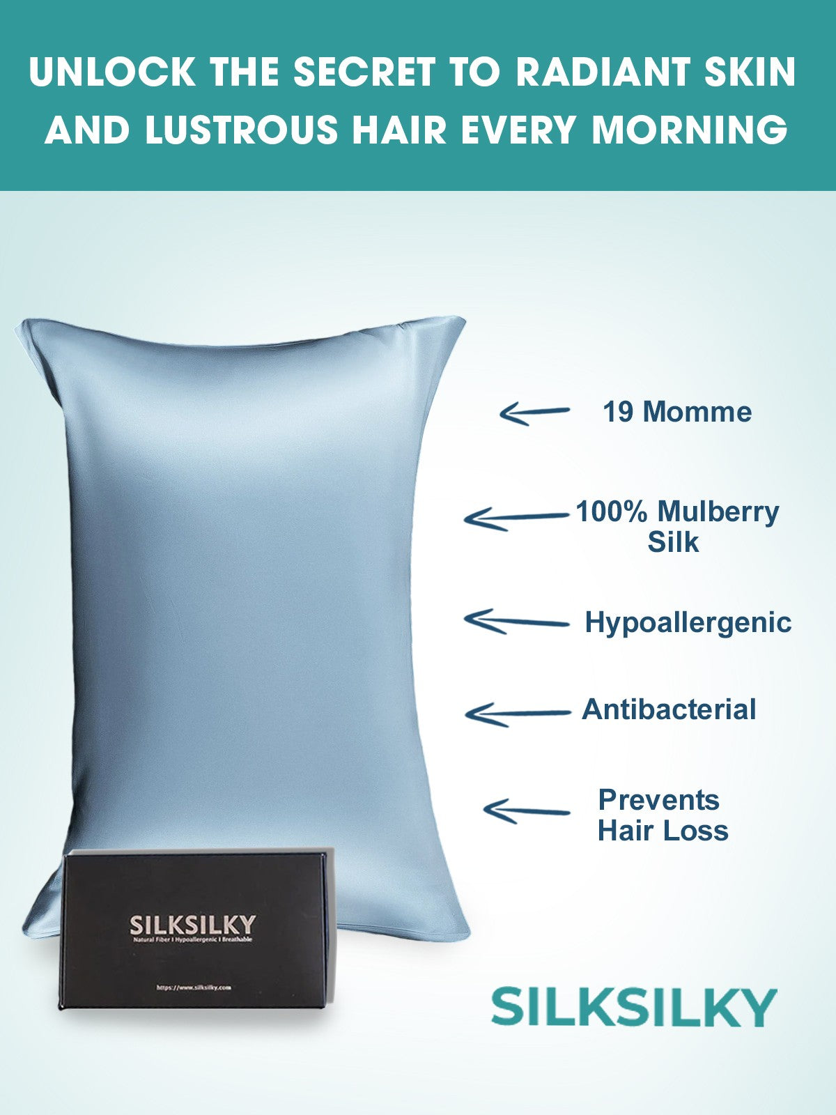 [Bleu Clair] SilkSilky-FR 19Momme Pure Soie Pillowcase 002