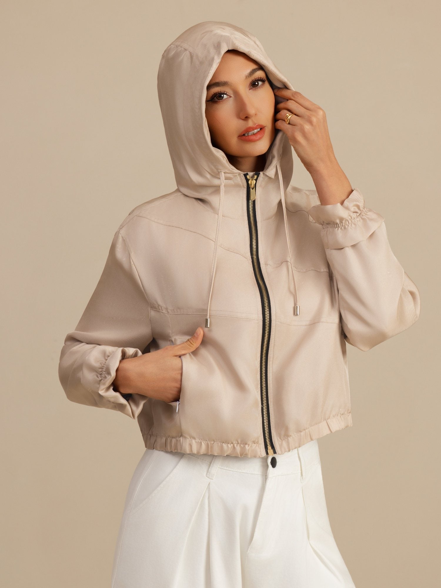 [Tan] SilkSilky-FR 18Momme Manches longues Col Haut Femme Manteaux 001