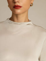 [Gris] SilkSilky-FR 100% Silk Jersey Short Sleeve Mock Neck Femme T-Shirt 004