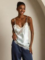 [Bleu Clair] SilkSilky-FR Spaghetti Strap V Neck Top À Fines Brides 008