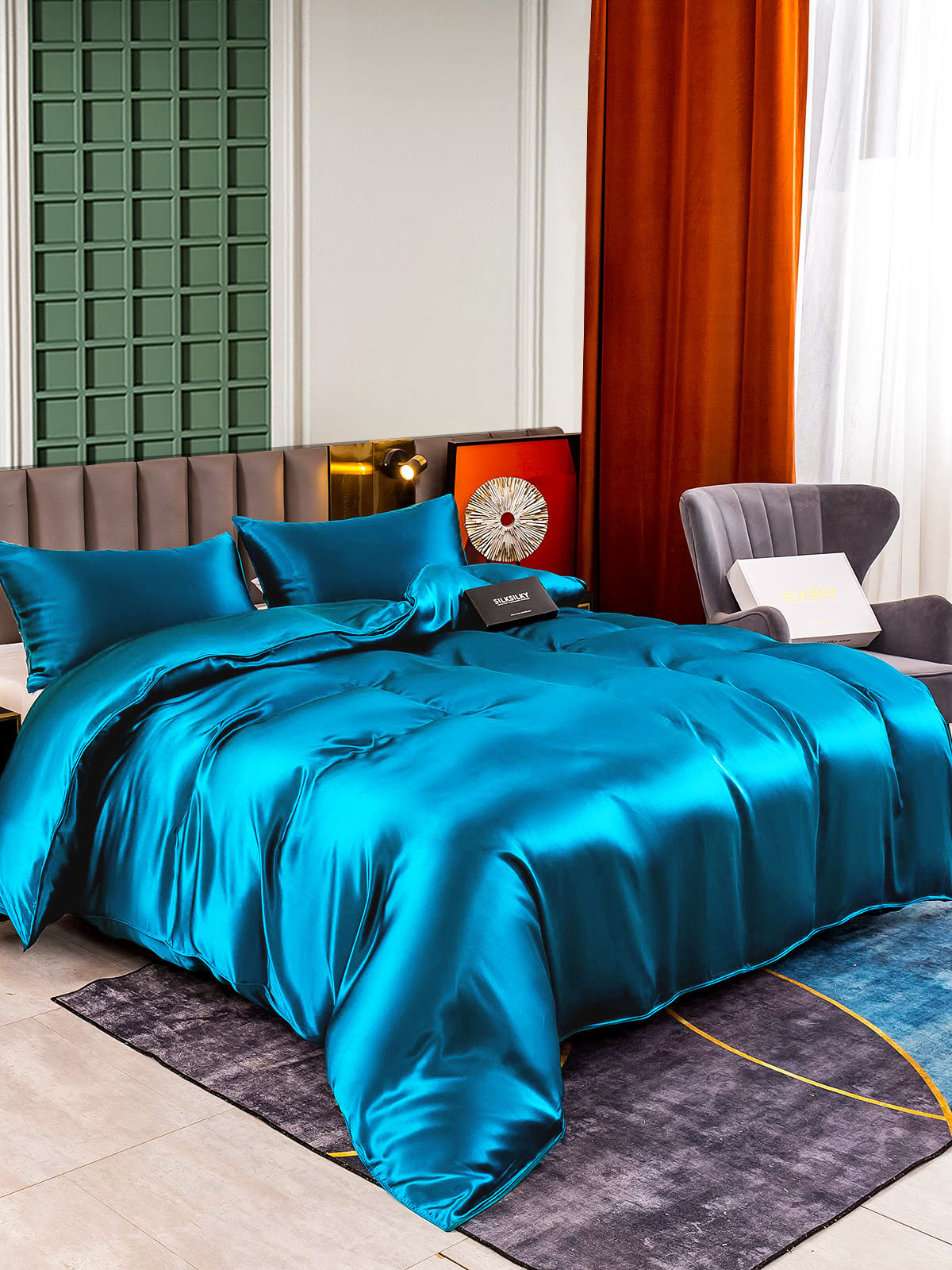 [Bleu Royal] SilkSilky-FR 25Momme Pure Soie Bedding Set 001