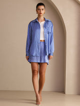 [Rayures Fines Bleues] SilkSilky-FR Long Sleeve Lapel Collar Women's Outfit Sets 006