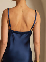 [Bleu Foncé] SilkSilky-FR Sleeveless V Neck Robes 004