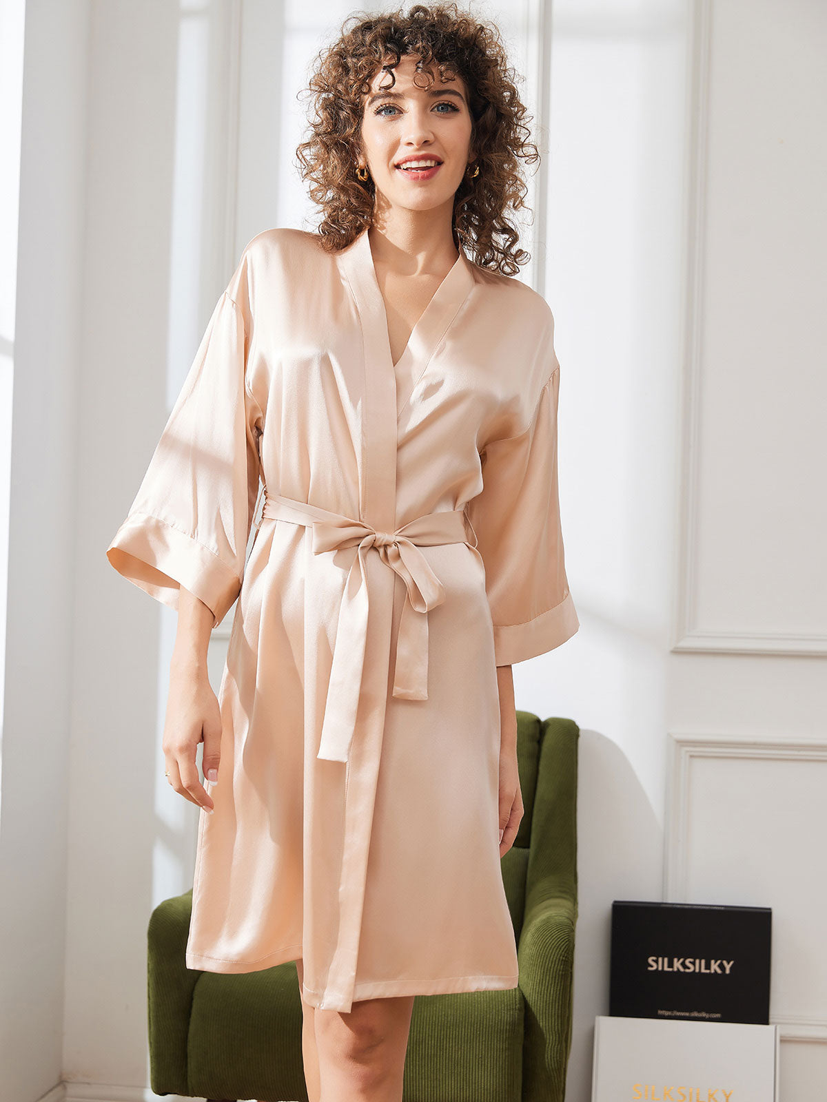 [Champagne] SilkSilky-FR Pure Soie Womens Robe 003