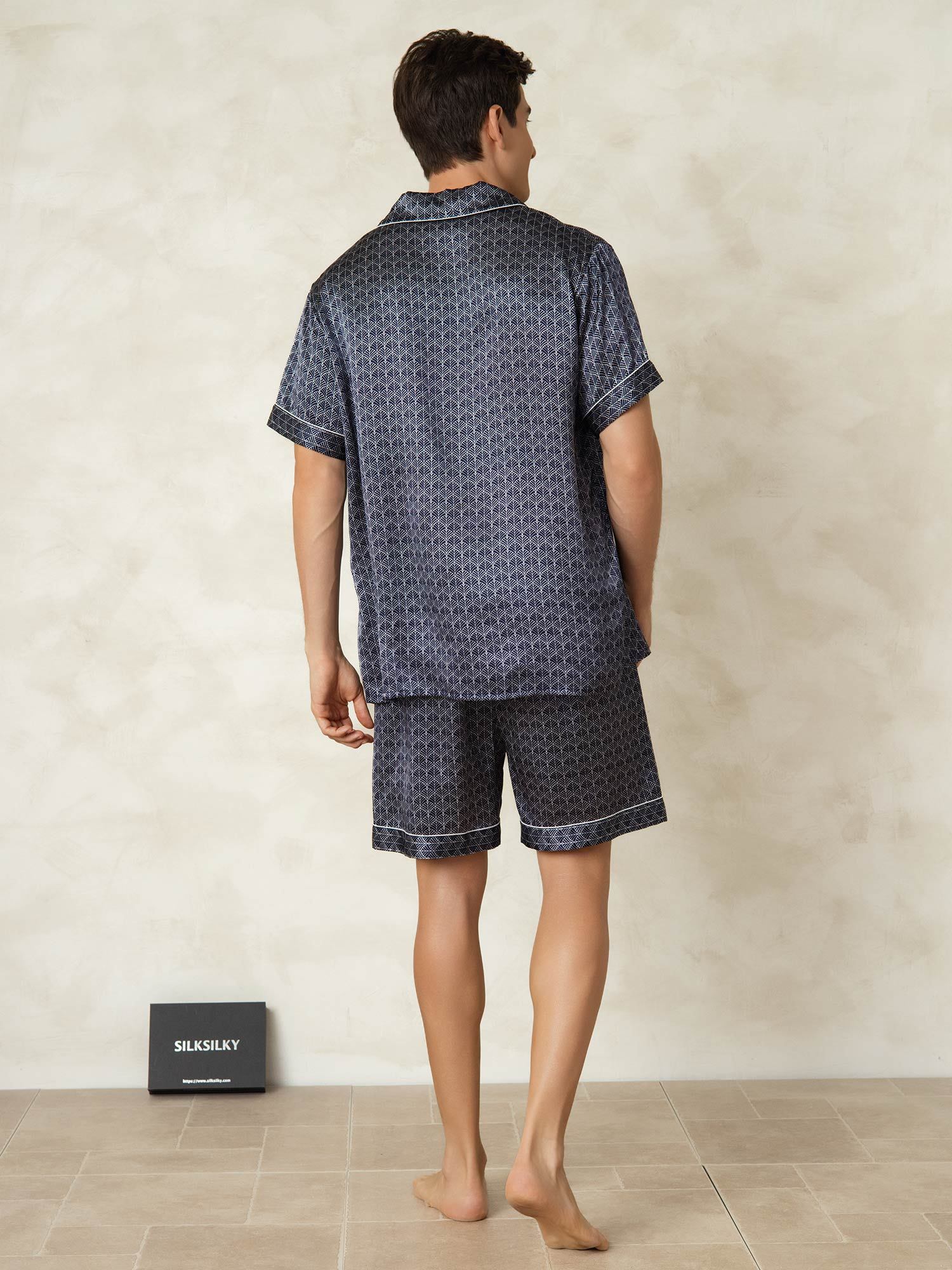 [GinkgoMarine] SilkSilky-FR Soie Col Chemise Homme Pyjamas 002