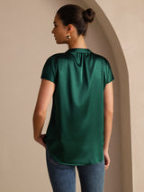 [Vert Foncé] SilkSilky-FR Short Sleeve Blouse 002
