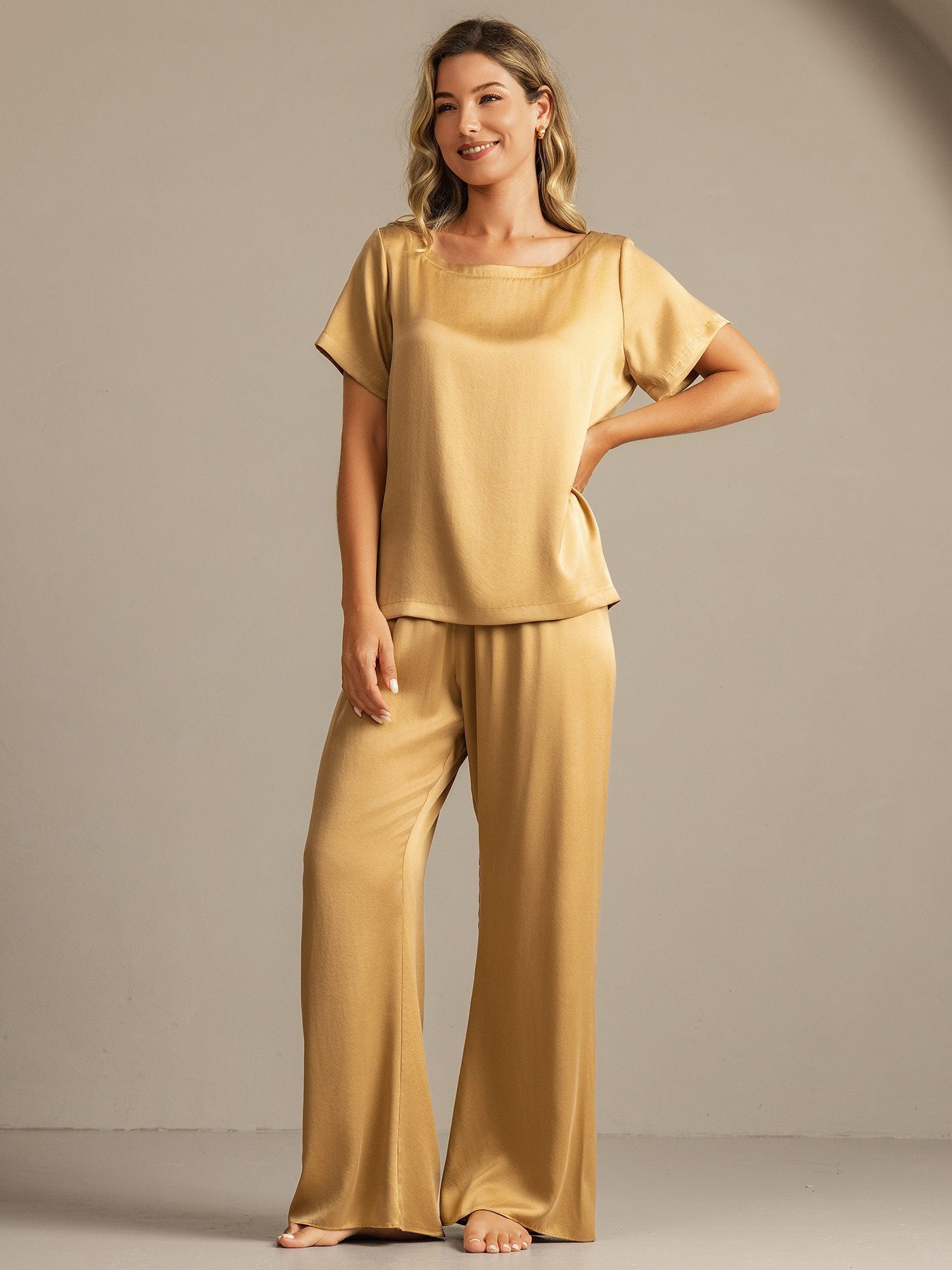 [Tan] SilkSilky-FR 19Momme Soie Womens Pajamas 003