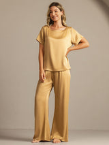 [Tan] SilkSilky-FR 19Momme Manches courtes Femme Pyjamas 003