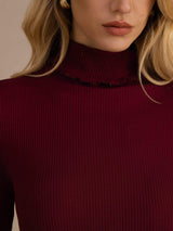 [Rouge Vineux] SilkSilky-FR Long Sleeve Turtle Neck Femme T-Shirt 006