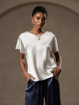 [Gris Clair] SilkSilky-FR Short Sleeve Boat Neck Femme T-Shirt 001