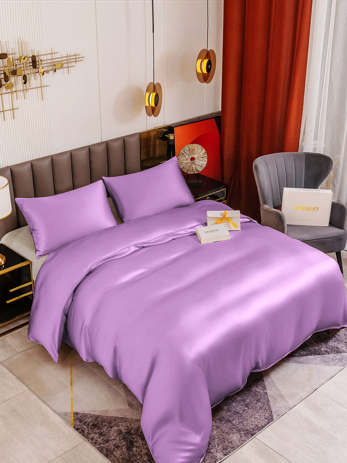 SilkSilky FR 19Momme Pure Soie Bedding Set Lavande 001