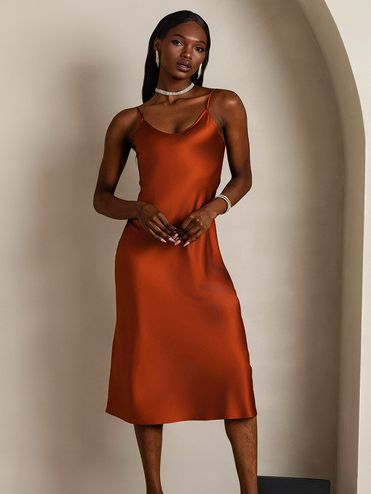[Caramel] SilkSilky-FR Pure Soie Col Rond Robes 003