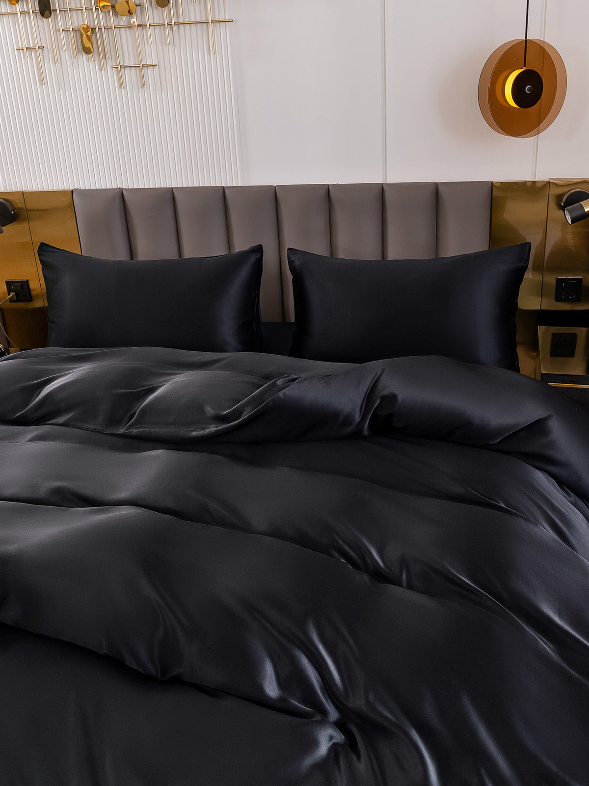 SilkSilky FR 19Momme Pure Soie Bedding Set Noir 005