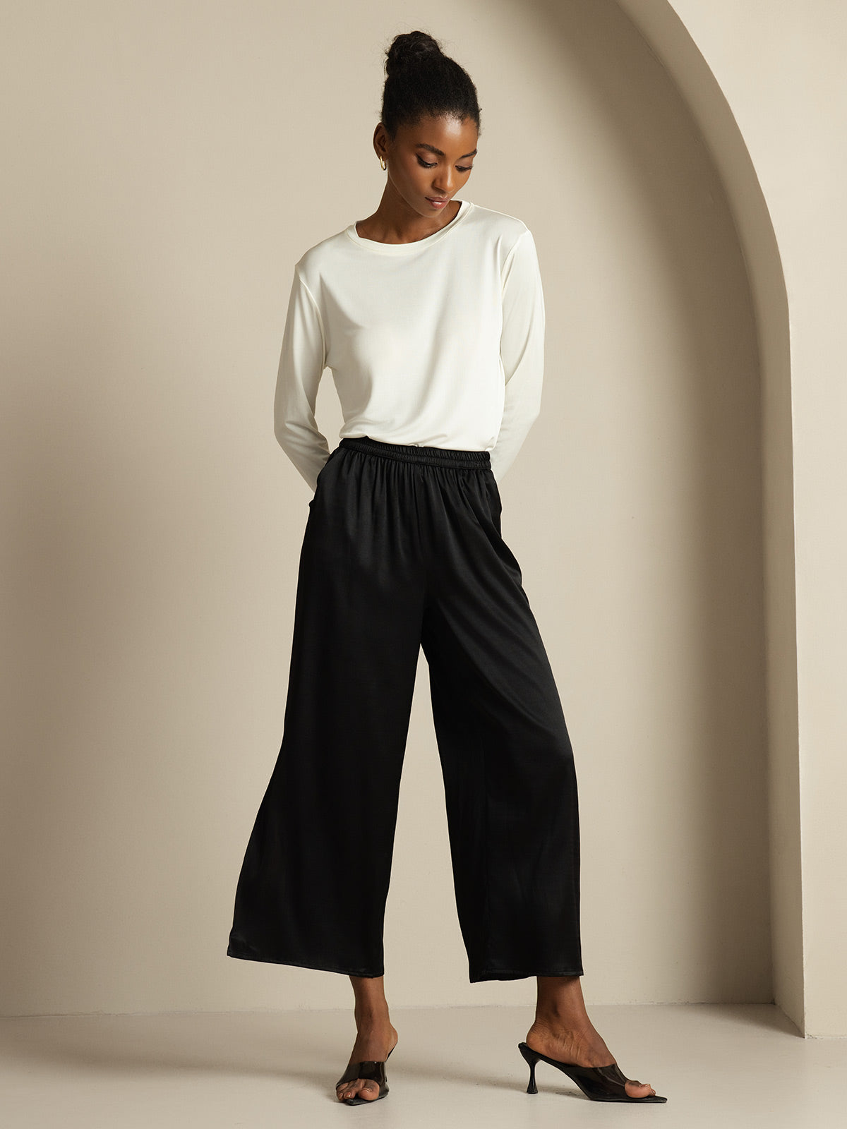 [Noir] SilkSilky-FR 19Momme Soie Womens Pants 005