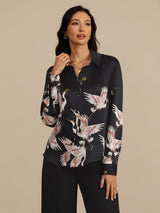 [Noir] SilkSilky-FR 19Momme Manches longues Col à Revers Femme Chemise 005