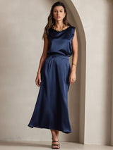 [Bleu Foncé] SilkSilky-FR 19Momme Jupes 005