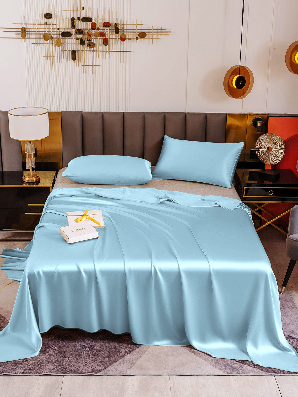 [Bleu Clair] SilkSilky-FR 19Momme Pure Soie Bedding Set 002