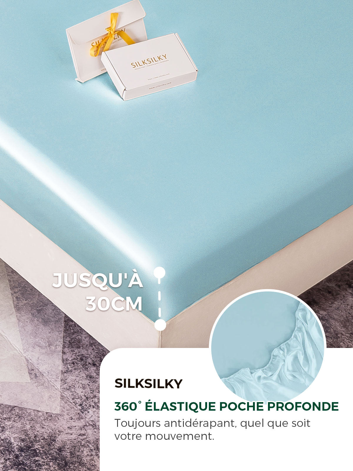 [Bleu Clair] SilkSilky-FR 19Momme Pure Soie Bedding Set 004