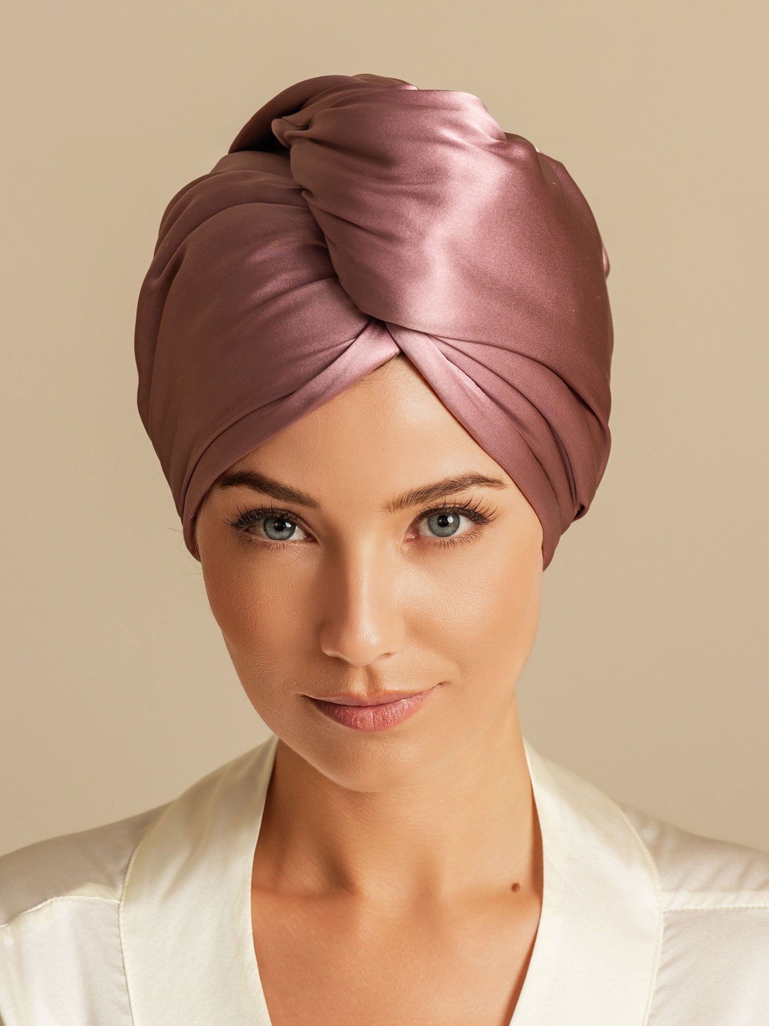 [Mauve Pâle] SilkSilky-FR Soie Hair Towel Wrap 003,