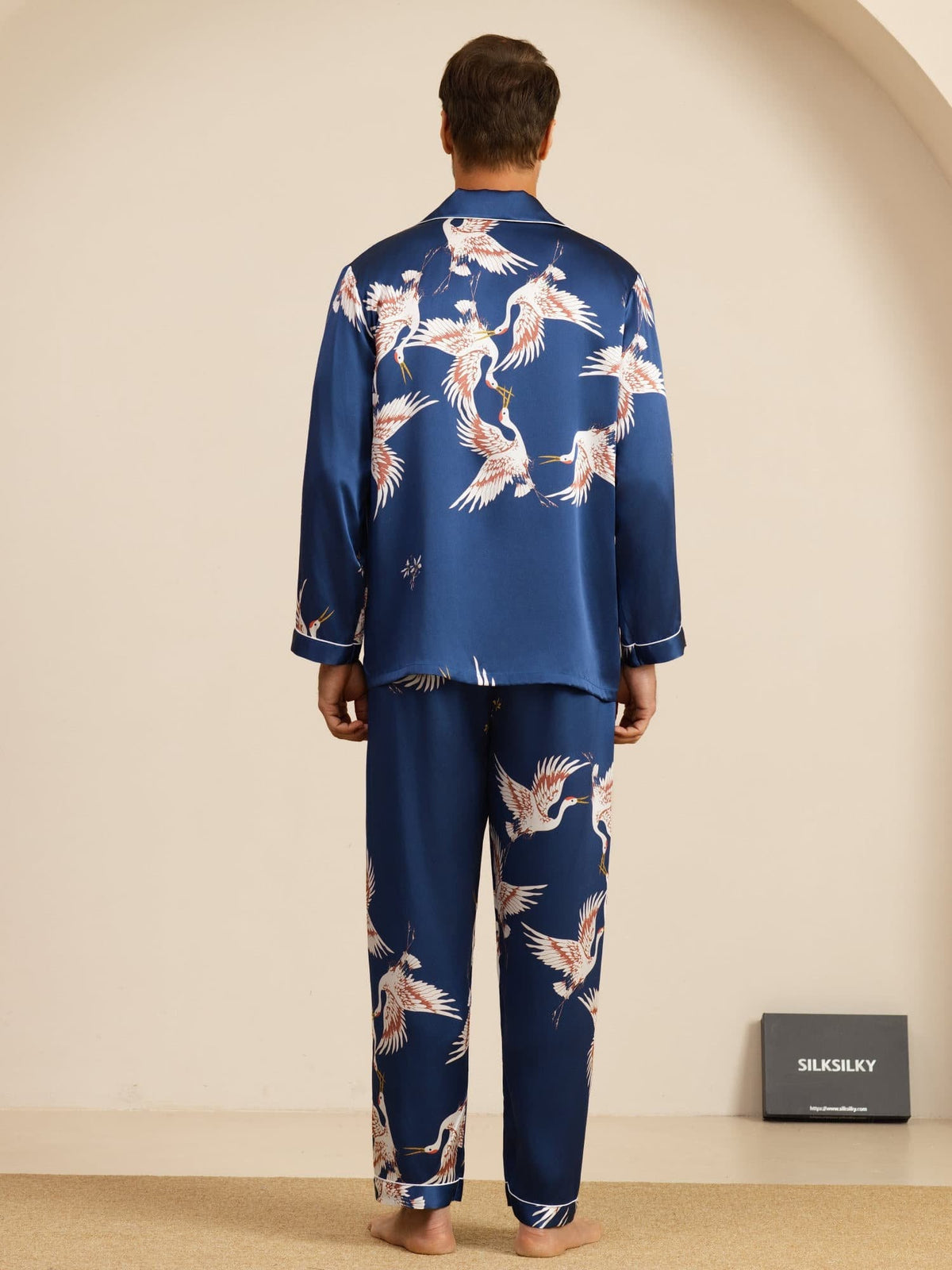 [Bleu Foncé] SilkSilky-FR Long Sleeve Lapel Collar Homme Pyjamas 002