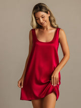[Rouge Vineux] SilkSilky-FR 19Momme Sans manches Encolure Dégagée Chemises de nuit 007