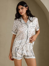 [Léopard Blanc] SilkSilky-FR Short Sleeve Notch Collar Femme Pyjamas 004