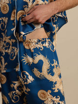 [Dragon Navy] SilkSilky-FR Short Sleeve Lapel Collar Homme Pyjamas 005
